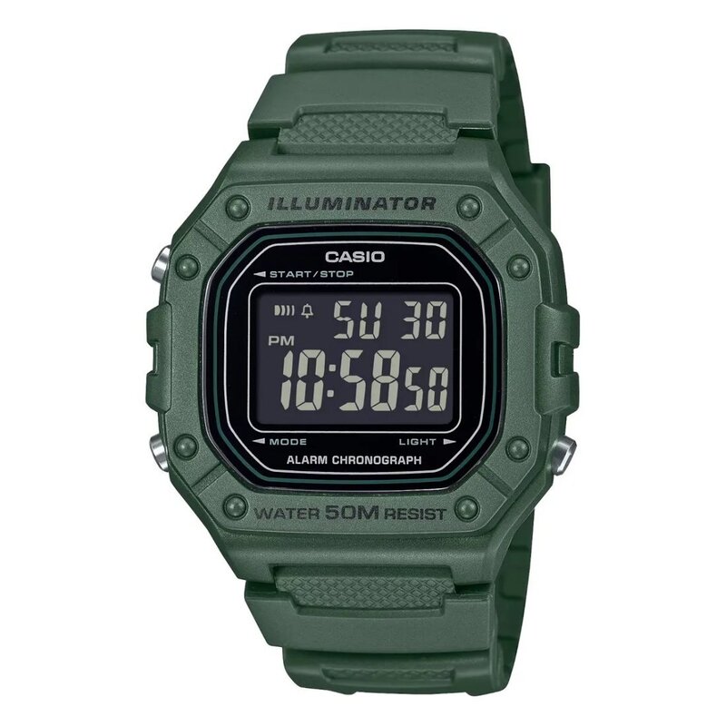 Reloj Casio W-218h-3bvcf Illuminator-verde Negro
