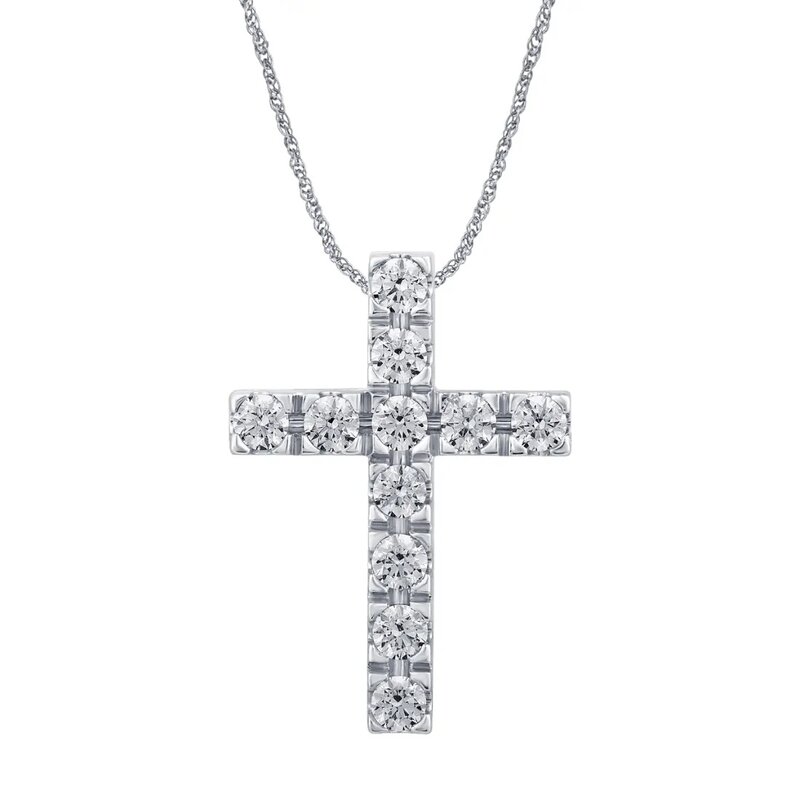 Gargantilla Oro Blanco 14k, Cruz con Diamantes